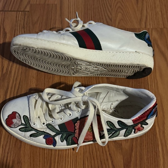 Gucci Floral Ace White Floral Embroidered Sneakers Size 11 Designer - Picture 1 of 12